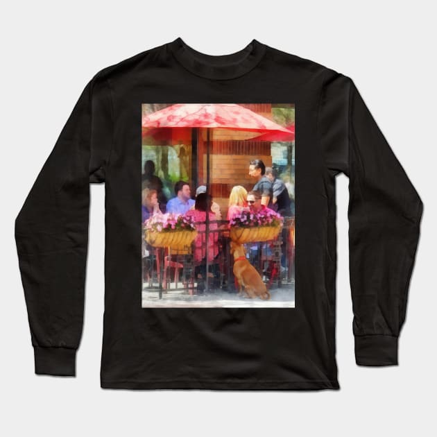 Hoboken NJ - Dog Waiting by Cafe Long Sleeve T-Shirt by SusanSavad